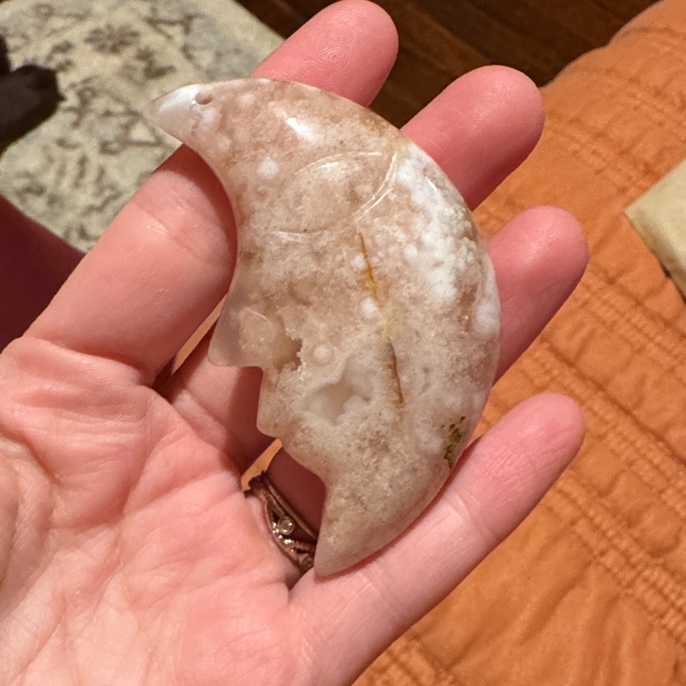Moon-Shaped Sakura / Cherry Blossom Agate pendant